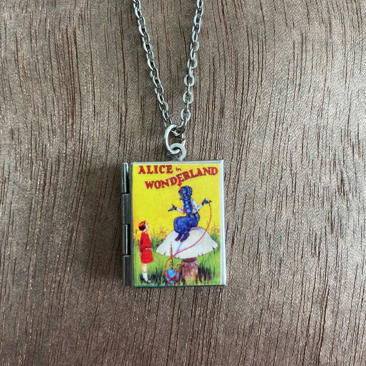 Book Locket Alice In Wonderland - Yellow with Caterpillar