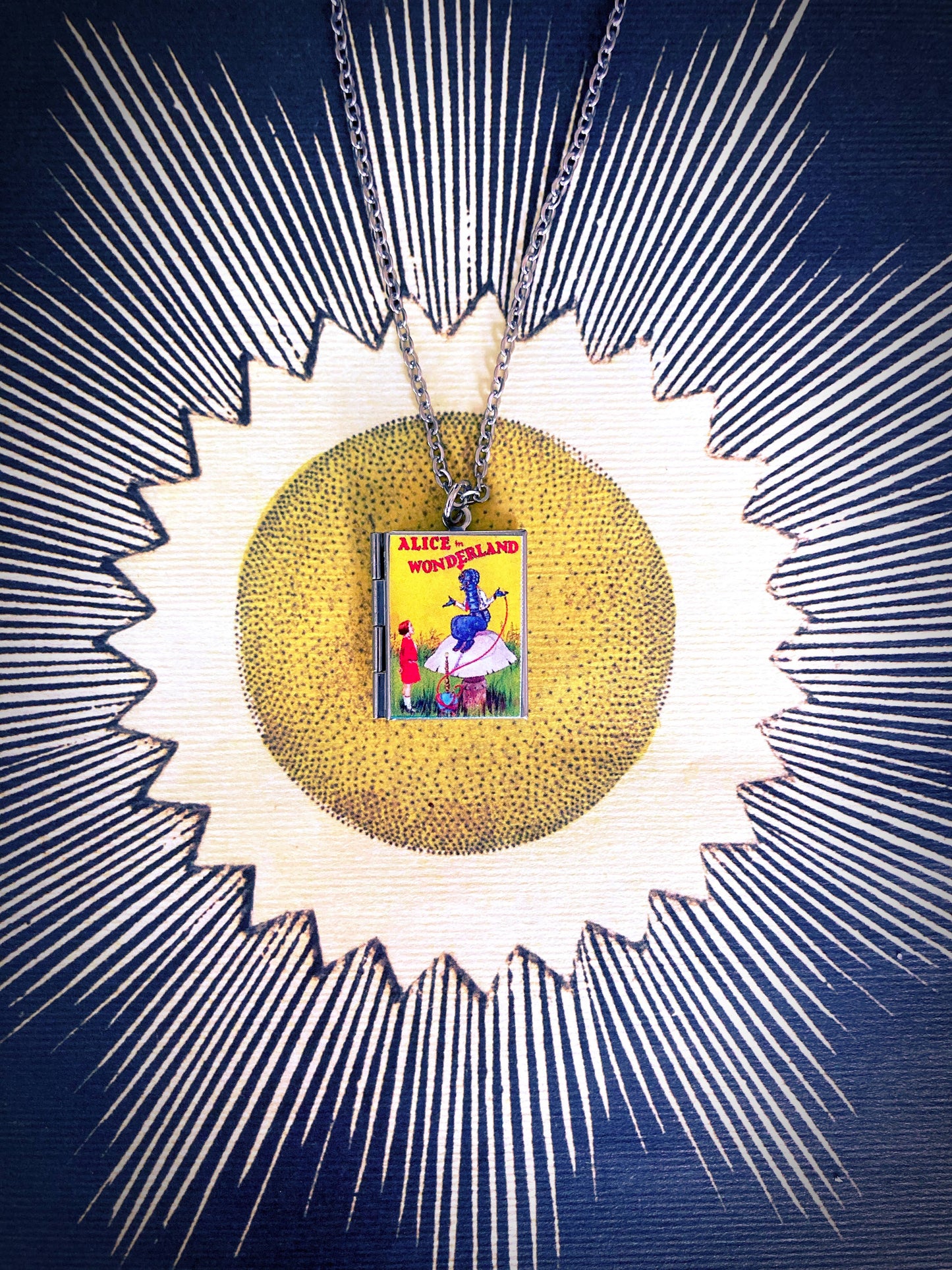 Book Locket Alice In Wonderland - Yellow with Caterpillar