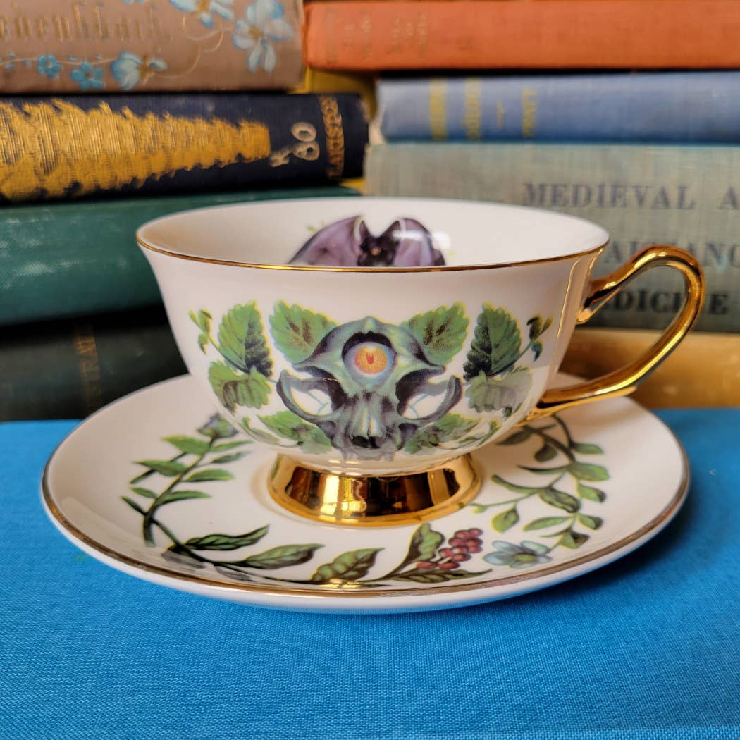 Gilded Feline Teacup and Saucer Set by Alexandra Winthrop