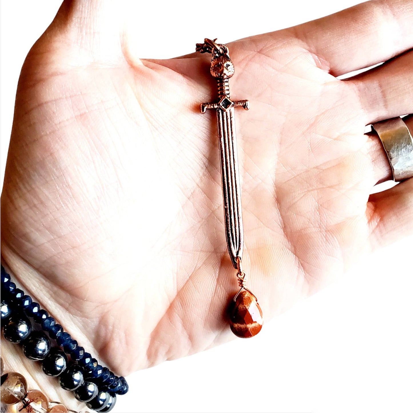 Merging Metals Double Edged Sword Necklace - Antique Copper