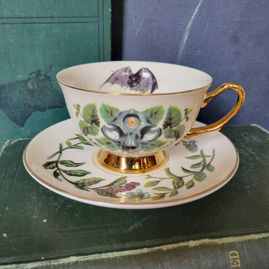 Gilded Feline Teacup and Saucer Set by Alexandra Winthrop