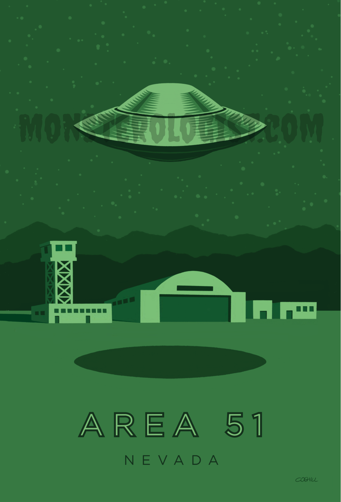 Monsterologist Area 51, Nevada travel poster print 6x9