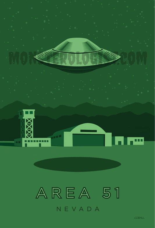 Monsterologist Area 51, Nevada travel poster print 6x9