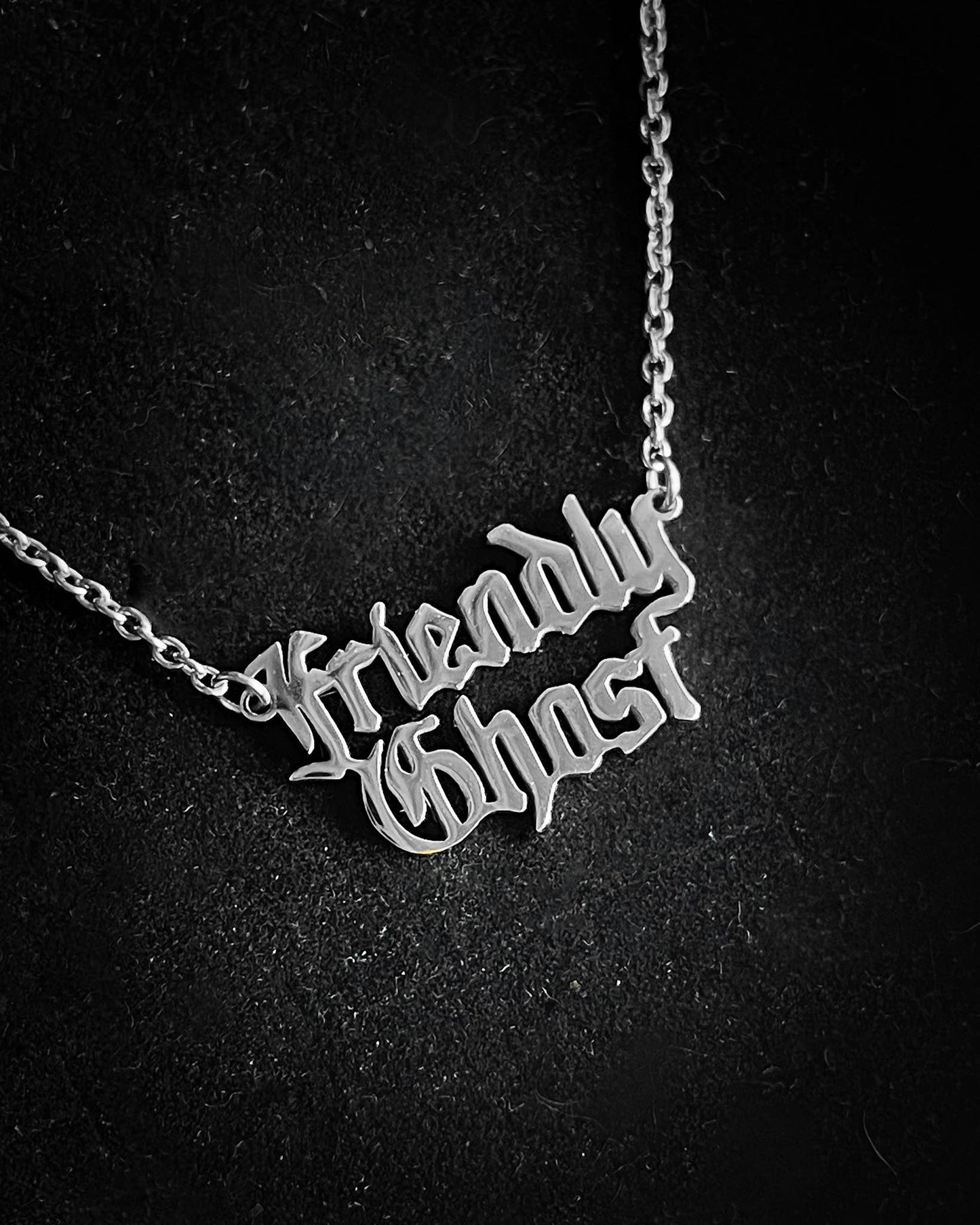 Friendly Ghost Nameplate Stainless Steel Necklace