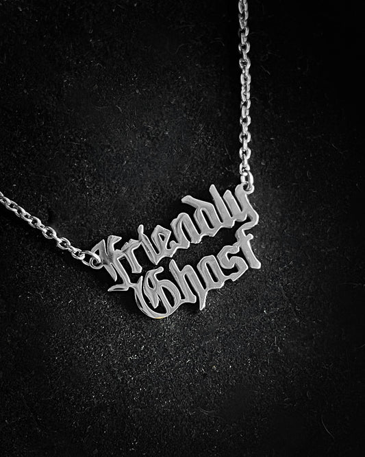 Friendly Ghost Nameplate Stainless Steel Necklace