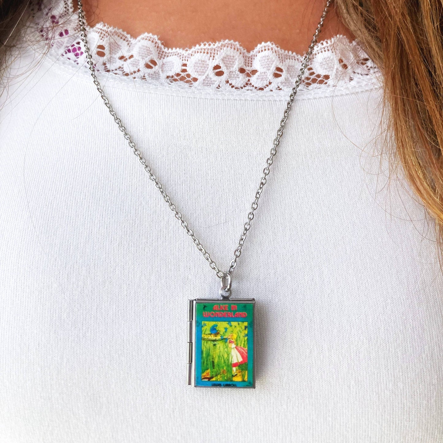 Book Locket Alice In Wonderland - Blue with Caterpillar